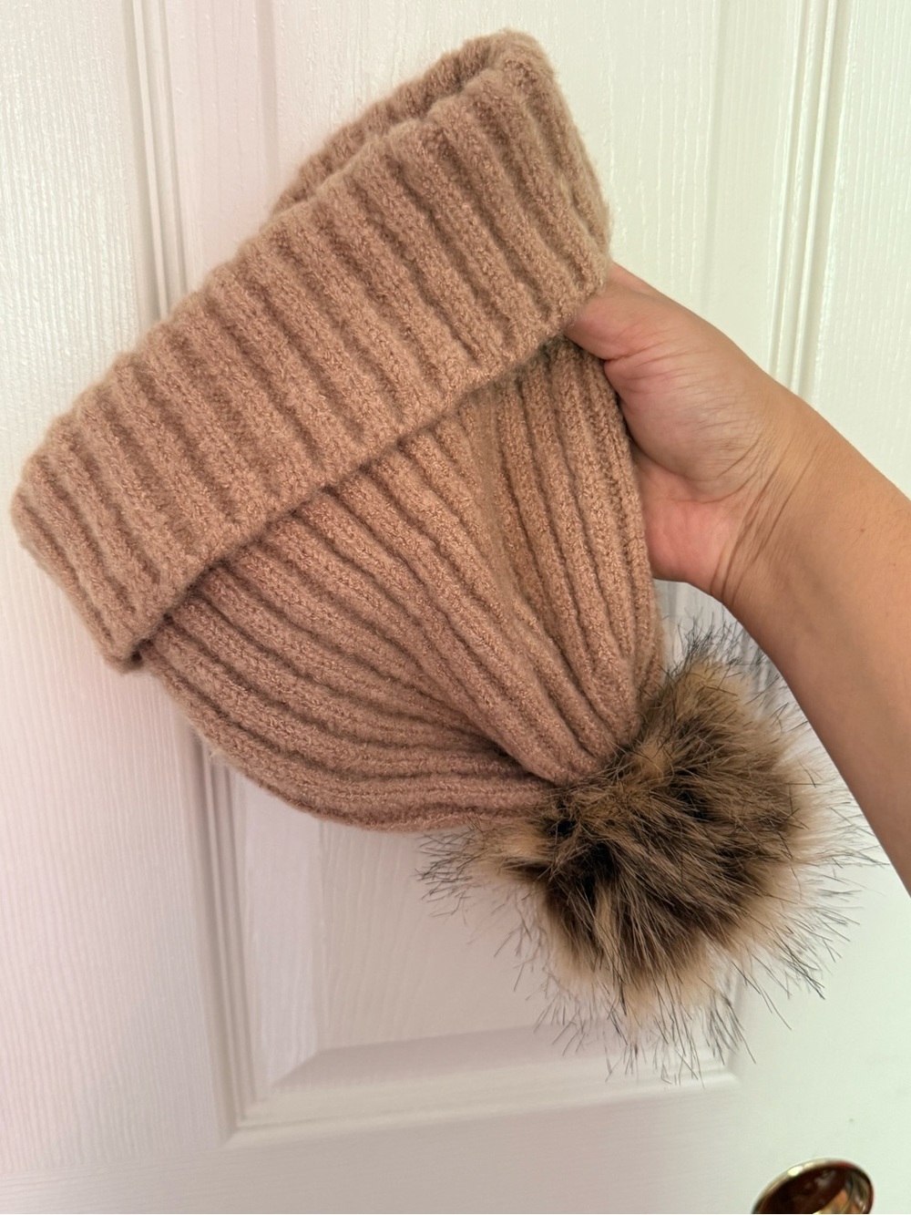 Evereve Ribbed Pom Beanie - Brown - Picture 4 of 5